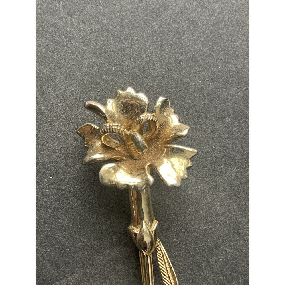 CASTLECLIFF Single Rose on Stem Brooch Lapel Pin Gold Tone Vintage Signed - Picture 2 of 7